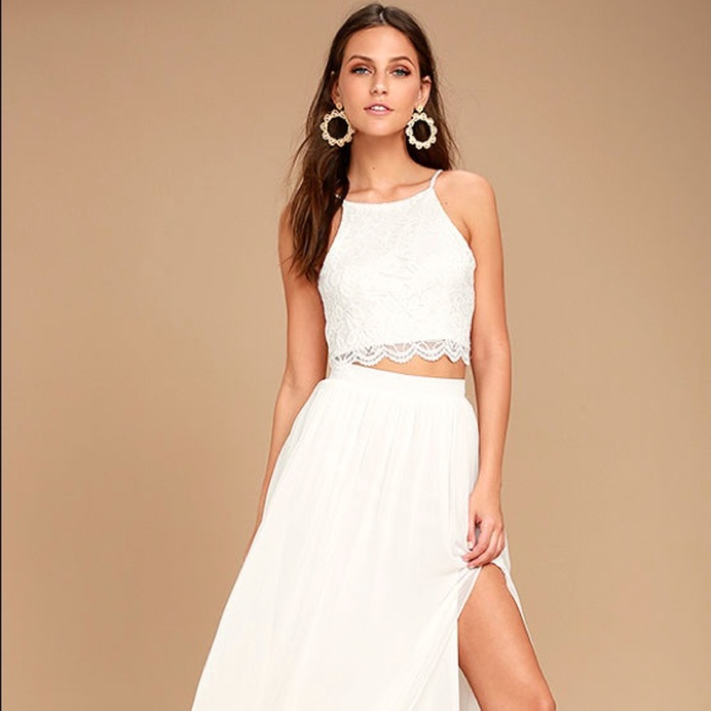 MIDNIGHT MEMORIES WHITE LACE TWO-PIECE MAXI DRESS